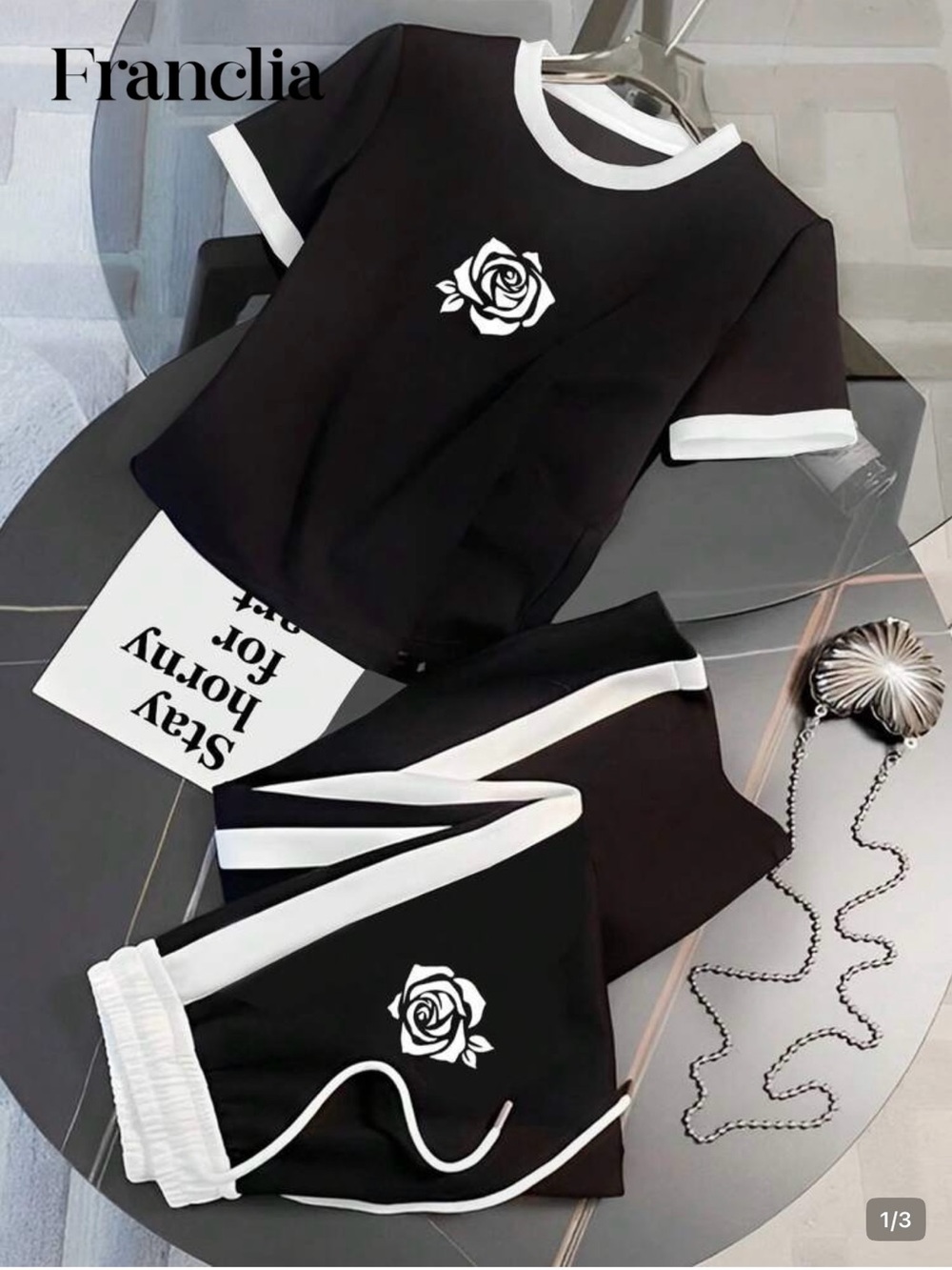 🌺🌺NWT Black Rose Track Joggers and Tee Set size XL